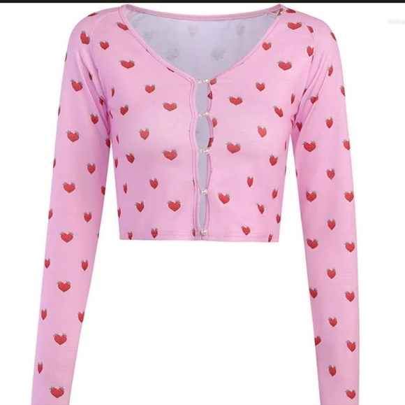 Local Heroes Strawberry Heart Pink Crop Top. Size L - Picture 2 of 10